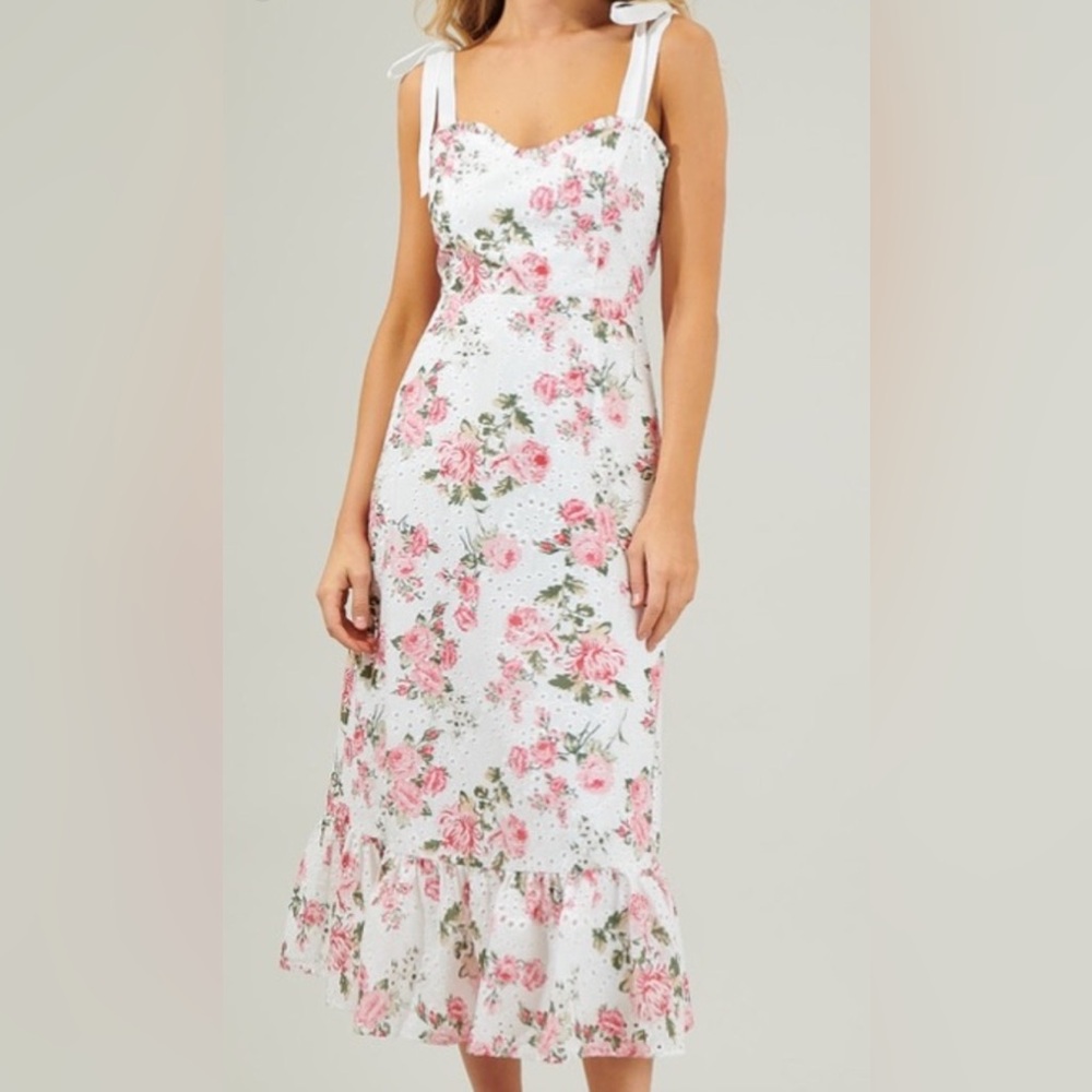 NWT Sugarlips White Cream Pink Garden Eyelet Midi Dress Tiered Sundress XL
